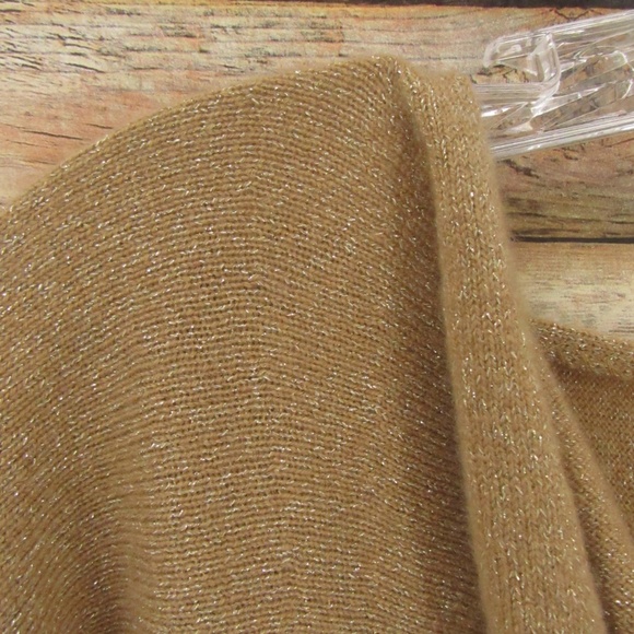 Ann Taylor Gold Metallic 3/4 Sleeve Part Cashmere Sweater Women's M - Picture 3 of 13